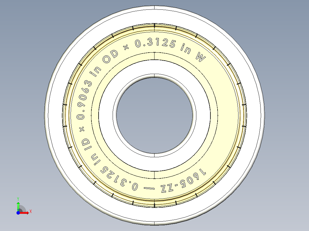 完整的英寸1600-ZZ双屏蔽轴承库— SolidWorks和Step模型前视图