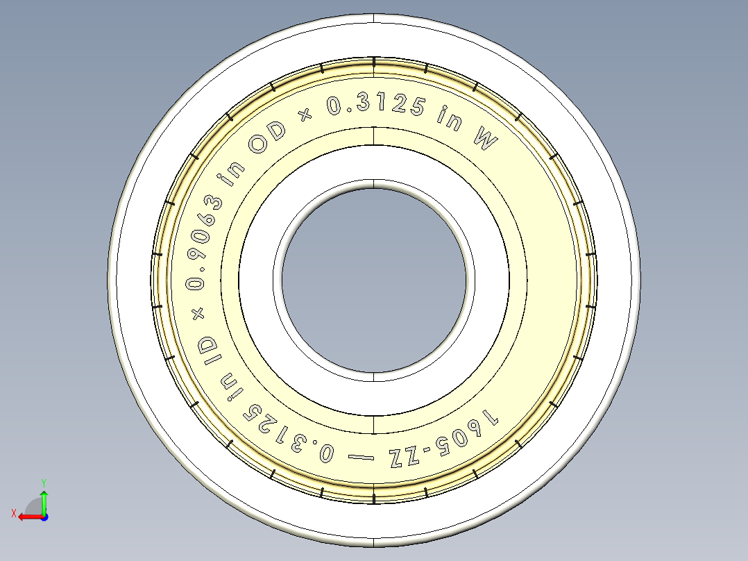 完整的英寸1600-ZZ双屏蔽轴承库— SolidWorks和Step模型后视图