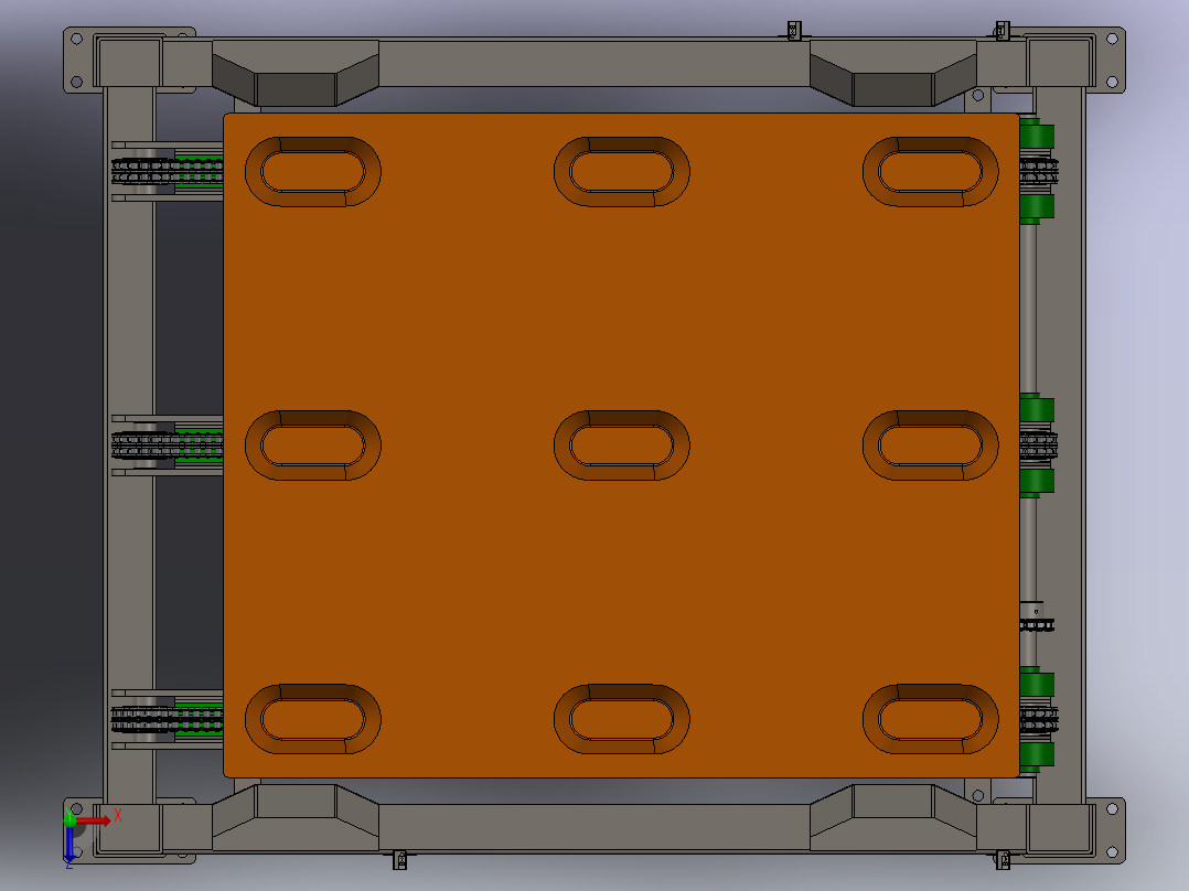 带叉车防撞架的链条输送机俯视图