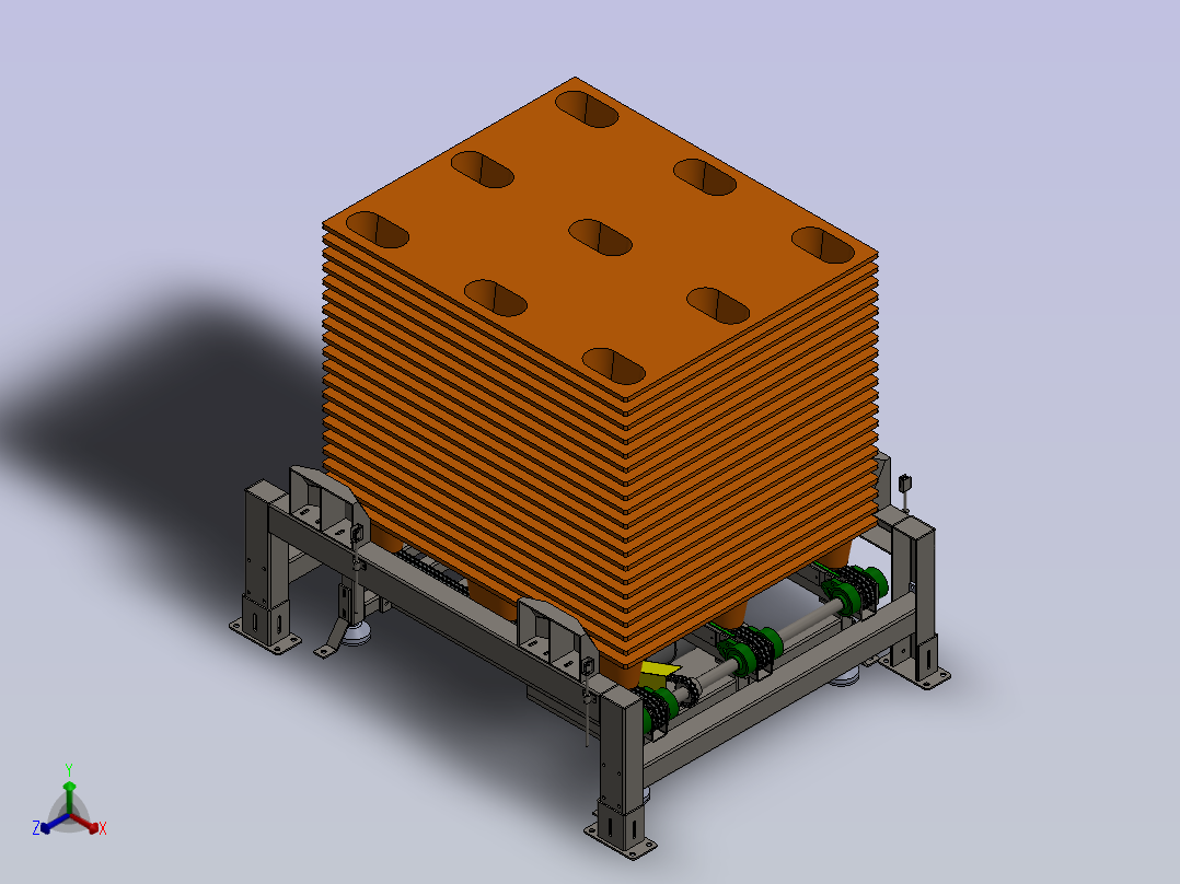 带叉车防撞架的链条输送机正等轴测图