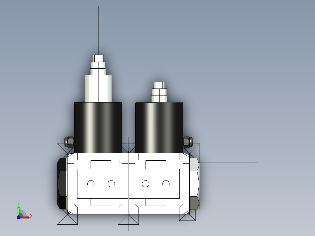 双电磁阀3D模型前视图