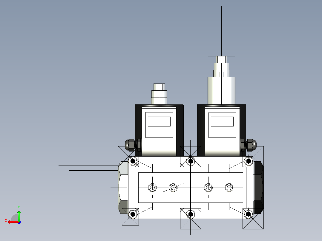 双电磁阀3D模型后视图