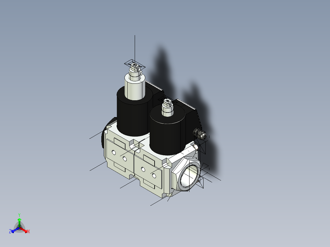 双电磁阀3D模型正等轴测图