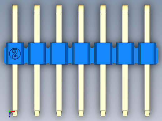 彩色公排针 100mil 2.54mm 系列-DS1022_blue_2x07p_100mil_TypeD_rev1.0俯视缩略图