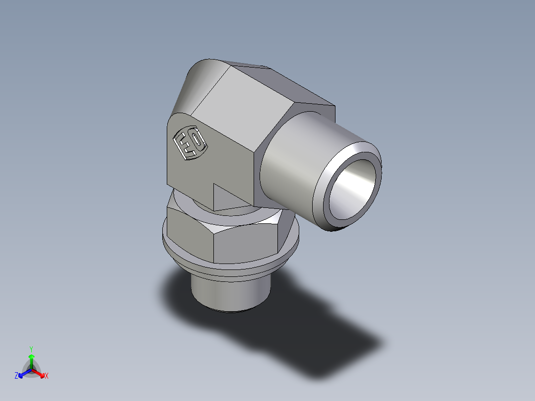 卡套式工业通用硬管接头EO_Adjustable_Locknut_elbow_WEE06LROMDCF正等轴测图