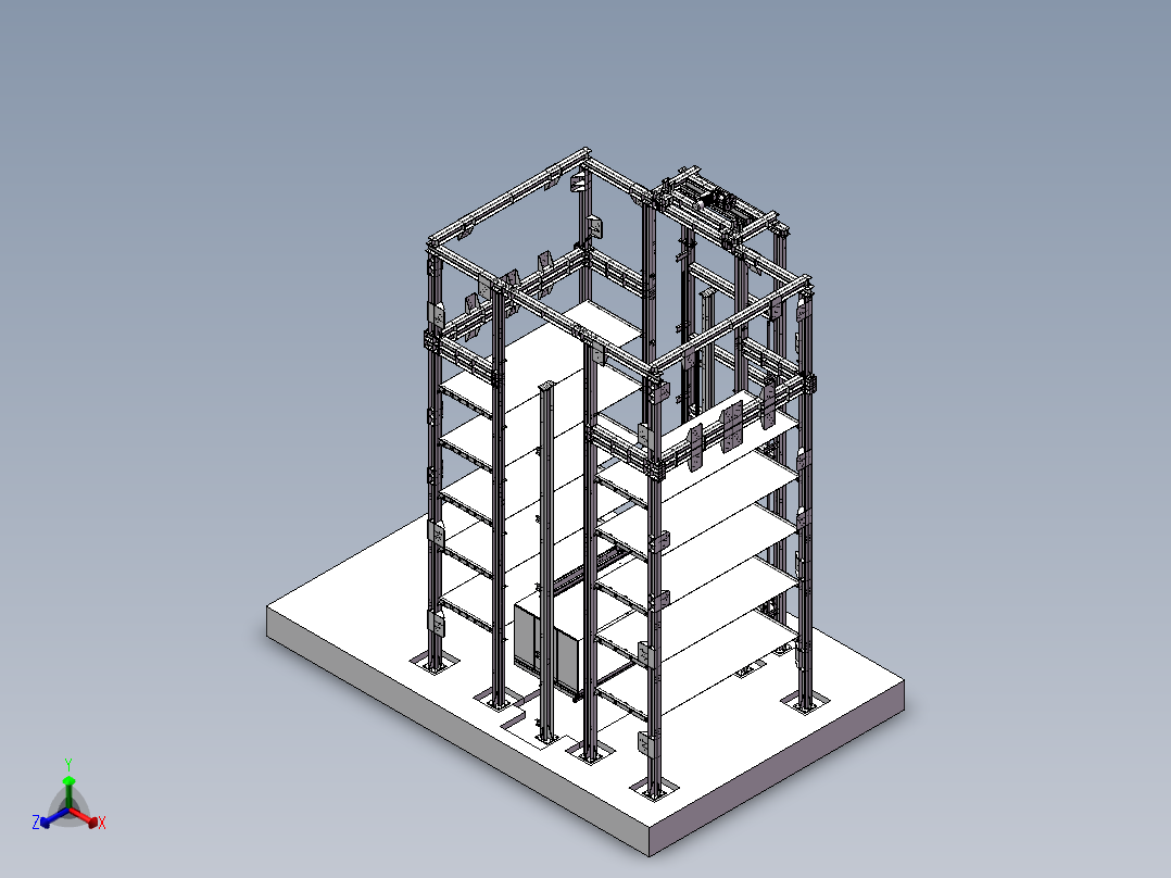 自动立体停车场-直立升降装置正等轴测图