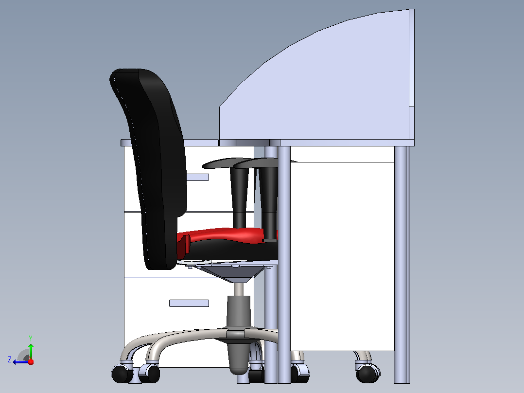 Solidworks办公室2人办公桌右视图