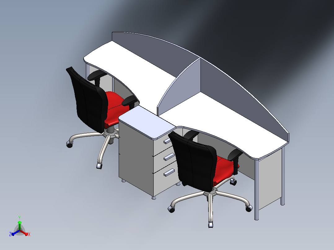 Solidworks办公室2人办公桌正等轴测图