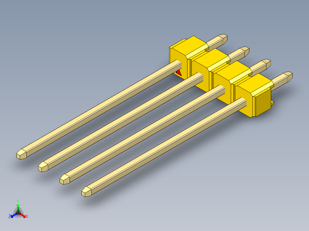 彩色公头100mil（2.54mm）系列-DS1021_yellow_1x04p_100mil_Type19_rev1.0主视图