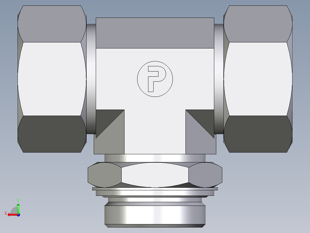 卡套式工业通用硬管接头EO_Adjustable_locknut_branch_tee_TEE38ZSRCF后视图