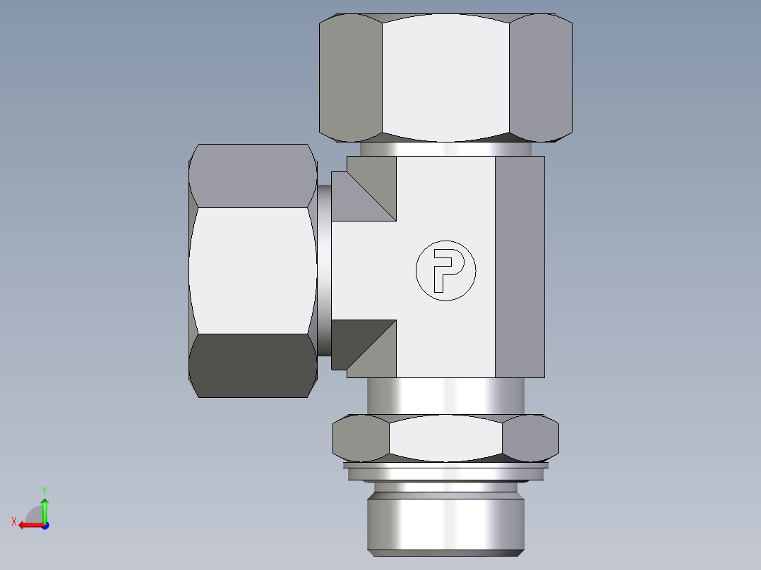 卡套式工业通用硬管接头EO_Adjustable_locknut_run_tee_LEE25SMCF后视图