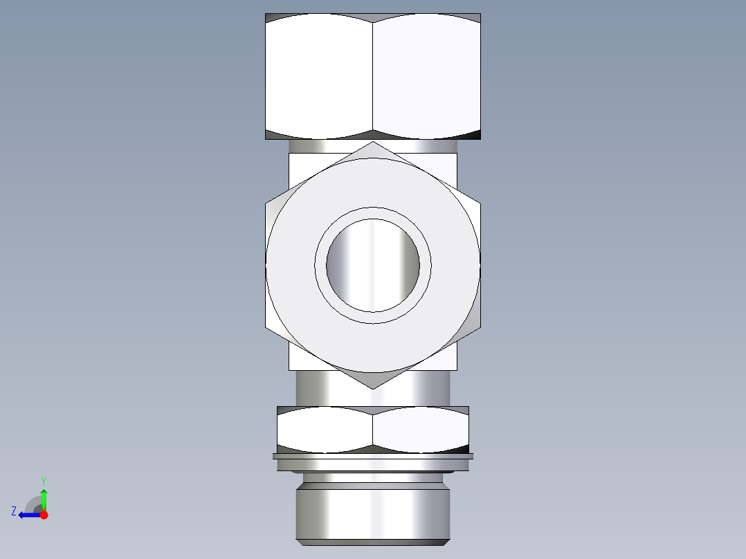 卡套式工业通用硬管接头EO_Adjustable_locknut_run_tee_LEE25SMCF右视图