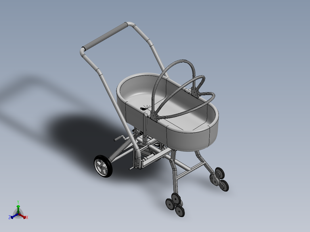 多功能婴儿护理车设计-多功能婴儿推车SW三维模型+5张CAD图纸说明书+仿真视频正等轴测图