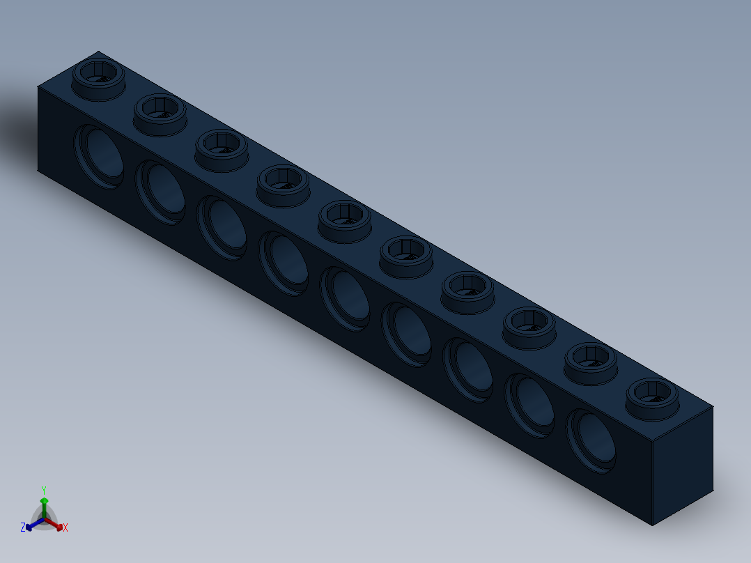 乐高机械组积木（横梁）-4274539 - 2730 Earth Blue Technic Brick 1 x 10 with Holes主视图