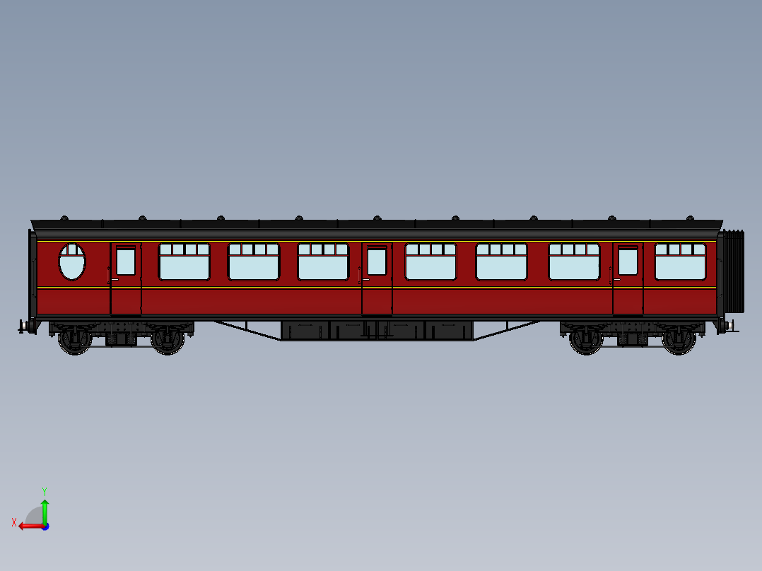 火车机车列车passenger-coach-1831-模型格式为 stp sw后视图