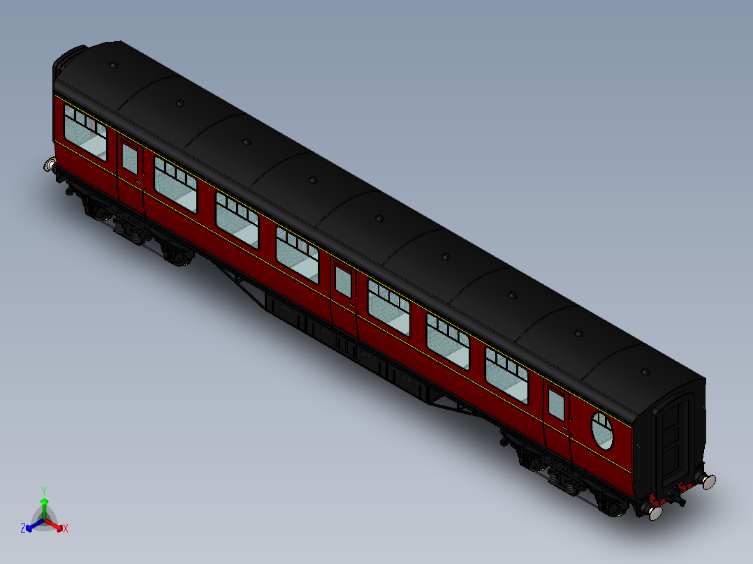 火车机车列车passenger-coach-1831-模型格式为 stp sw正等轴测图