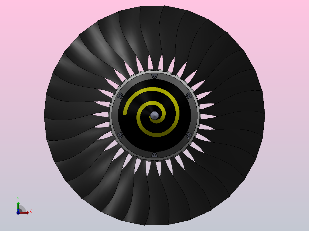 GE-CFM65涡轮风扇发动机的风扇叶片前视图