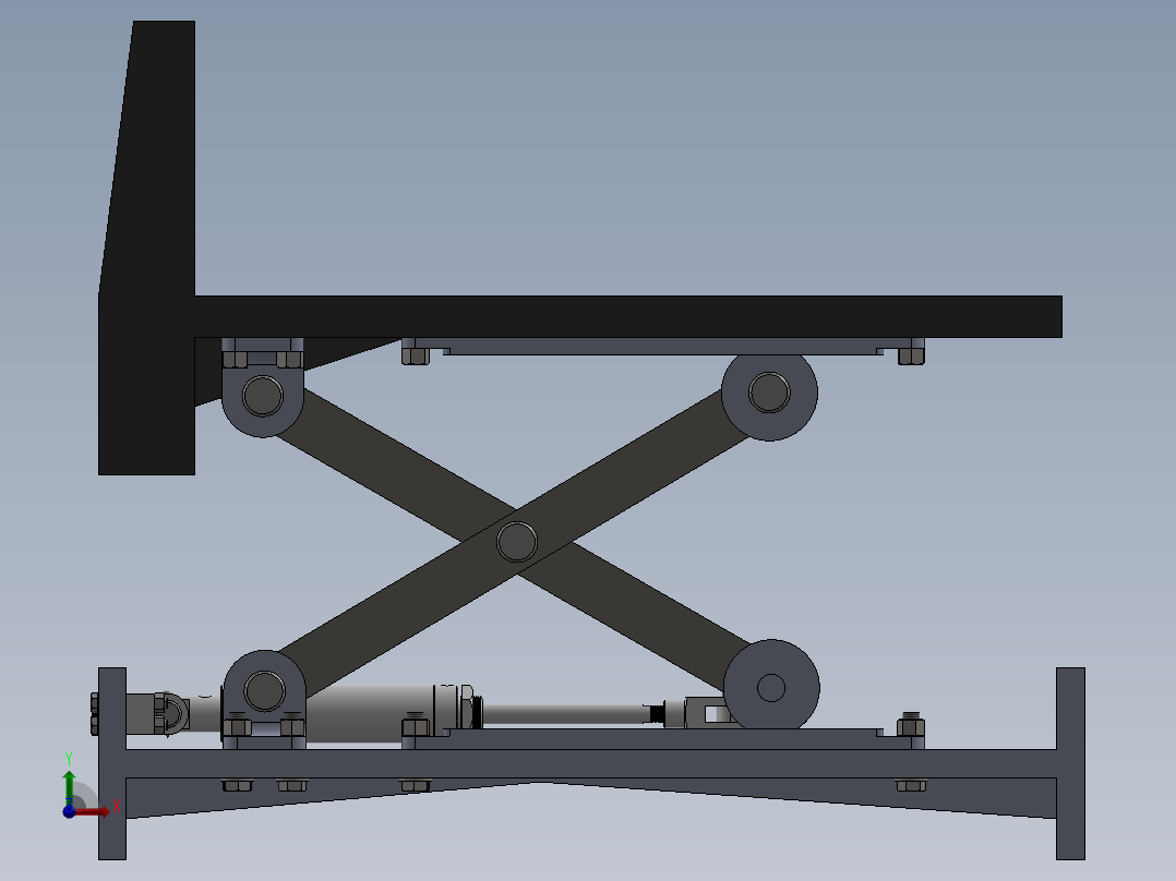 气动剪刀式提升机3d图纸 非标设计 剪刀式升降机构3d图纸三维模型前视图