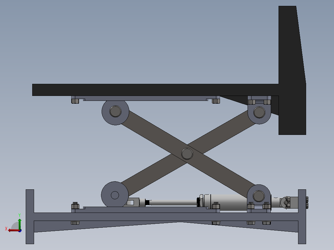 气动剪刀式提升机3d图纸 非标设计 剪刀式升降机构3d图纸三维模型后视图