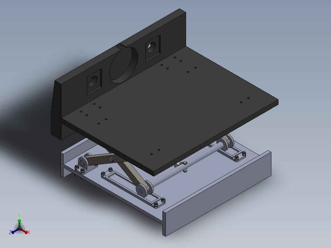 气动剪刀式提升机3d图纸 非标设计 剪刀式升降机构3d图纸三维模型正等轴测图