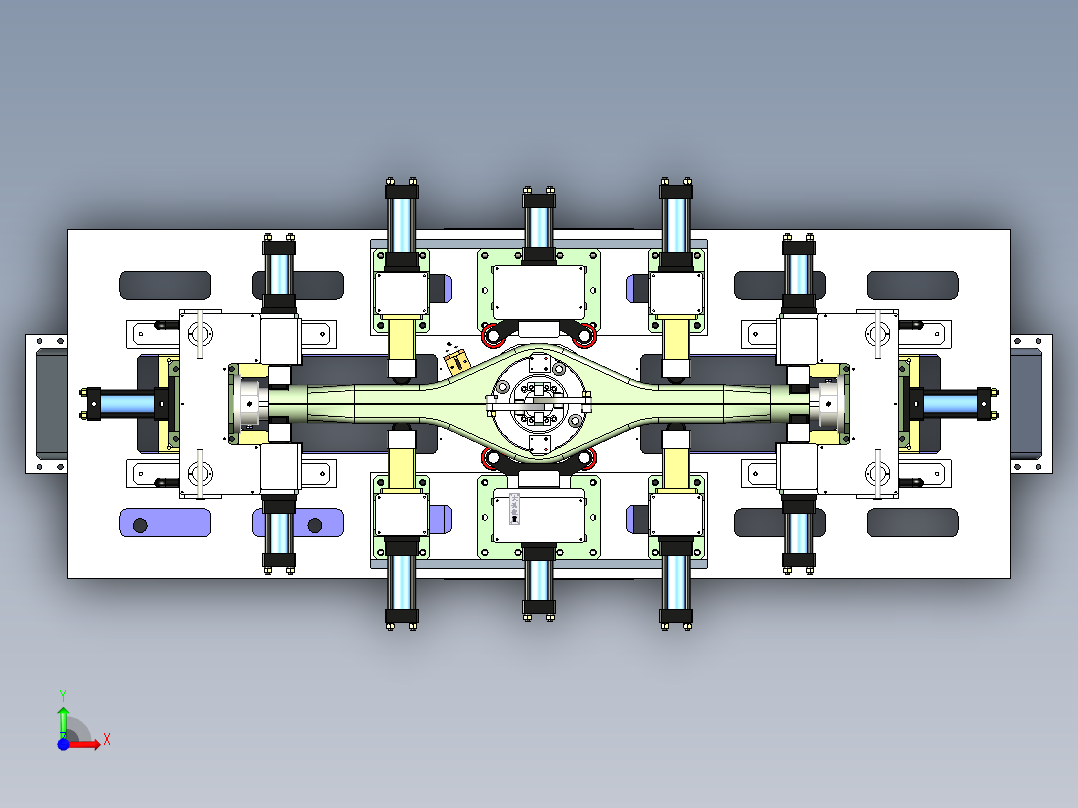 车桥桥壳焊接治具三维模型前视图