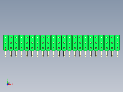 彩色公排针 100mil 2.54mm 系列-DS1022_green_3x22p_100mil_TypeD_rev1.0前视缩略图