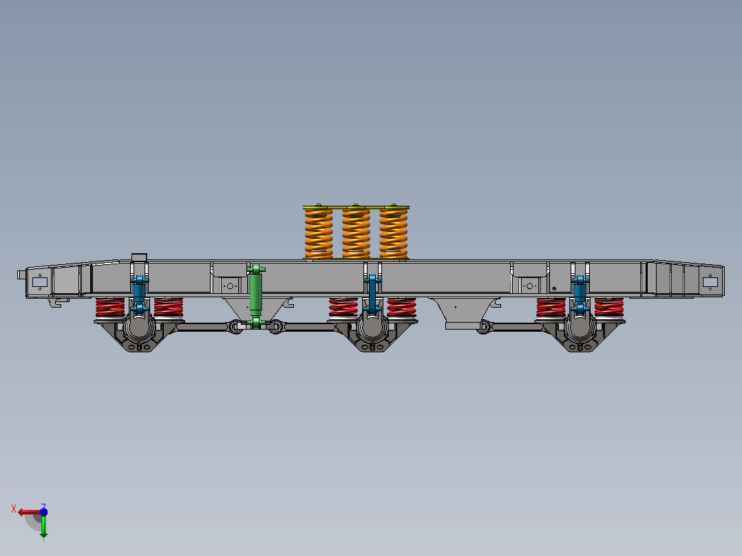 HXD3构架轴箱一二系悬挂后视图