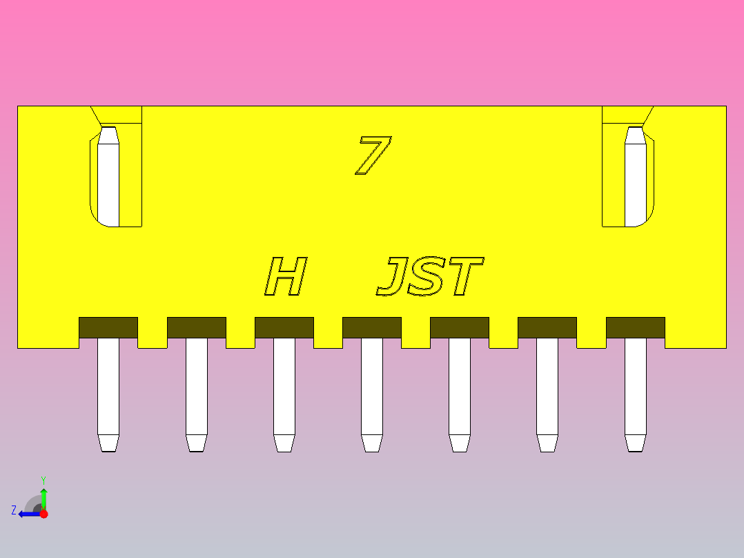 连接器黄色JST XH 7针2.54 mm右视图
