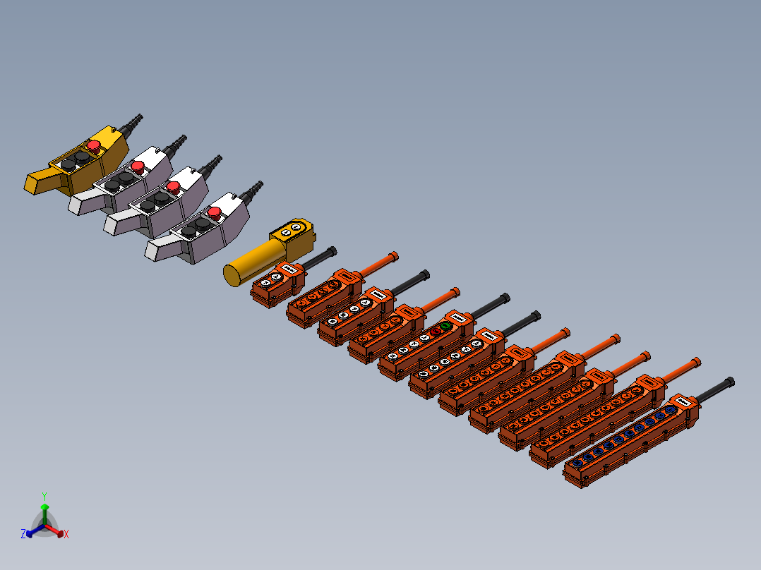 行车手柄行车开关16种正等轴测图