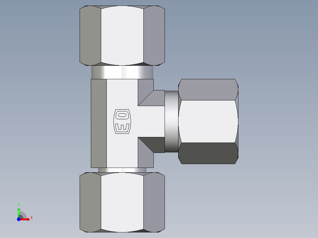 卡套式工业通用硬管接头EO_Swivel_nut_run_tee_EL10ZL71前视图