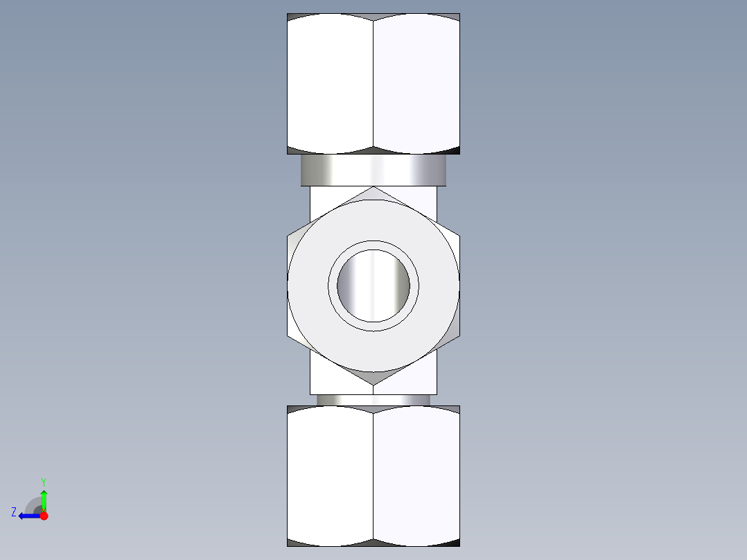 卡套式工业通用硬管接头EO_Swivel_nut_run_tee_EL10ZL71右视图