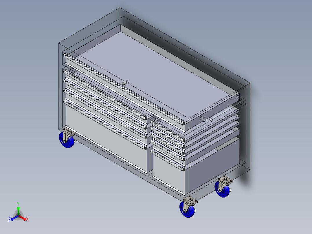 B2004484-10抽屉移动工作台 工具箱正等轴测图