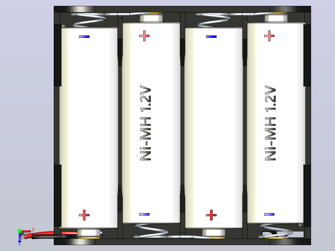 4x AA镍氢1.2 V电池组3D俯视图