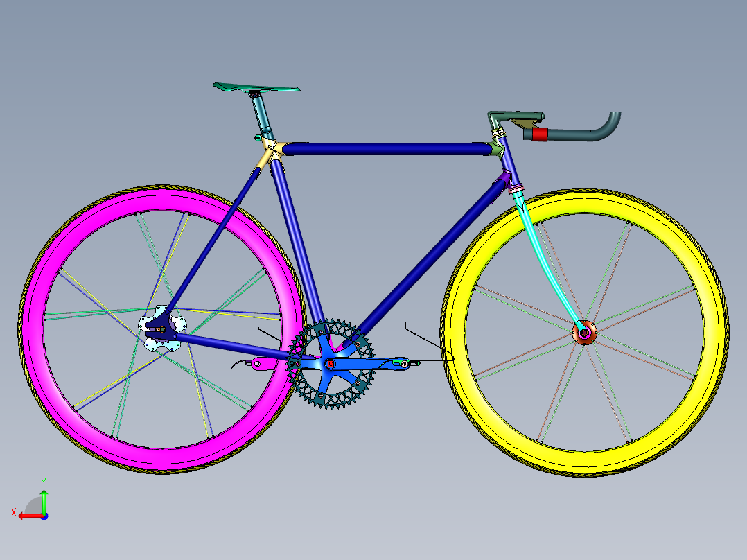 碳钢死飞弯把公路自行车后视图
