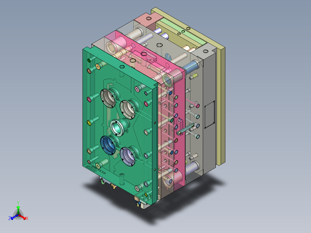拖鞋架面盖（超多斜顶+牛角进胶）正等轴测图