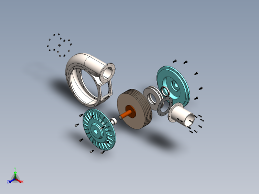 Tesla 涡轮机项目在 SolidWorks 中设计。