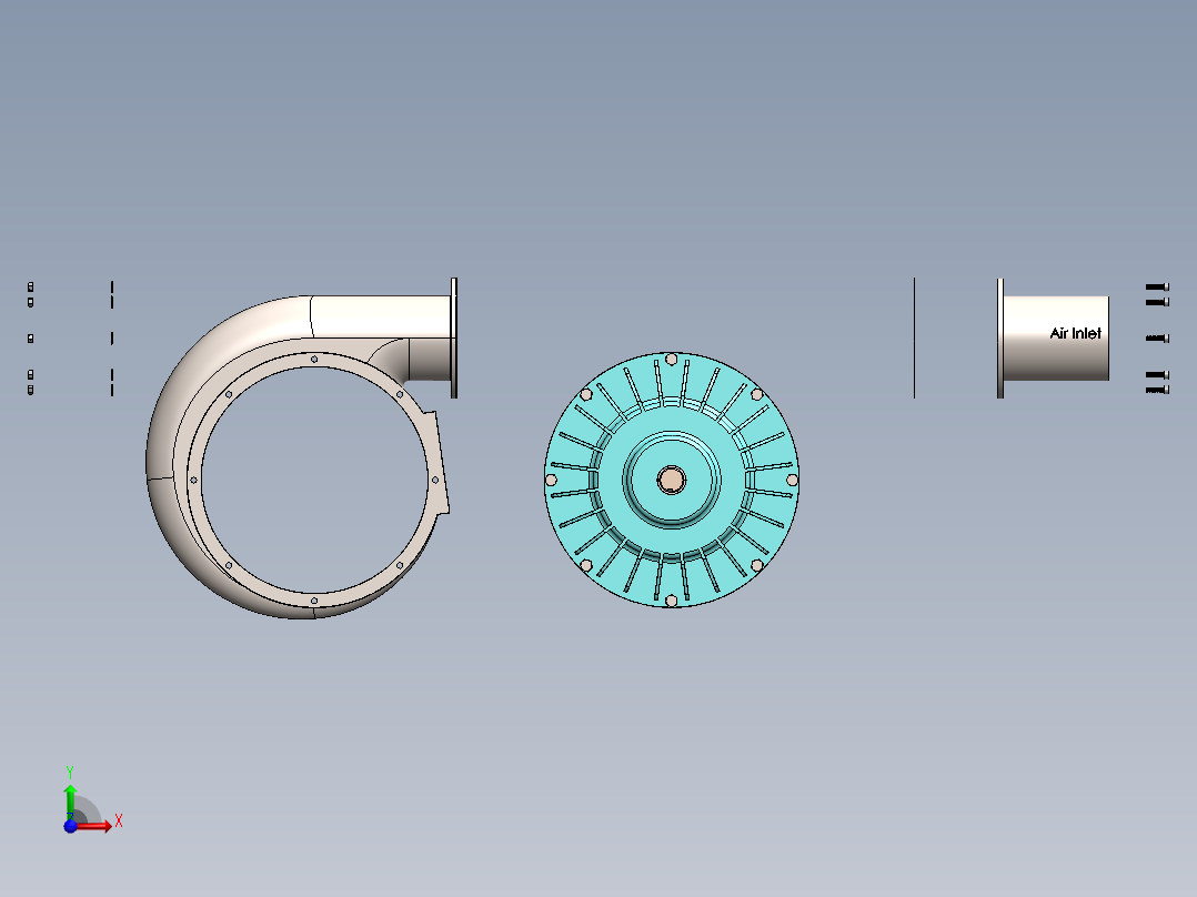 Tesla 涡轮机项目在 SolidWorks 中设计。前视图
