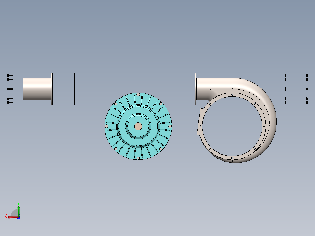 Tesla 涡轮机项目在 SolidWorks 中设计。后视图