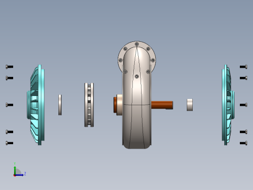 Tesla 涡轮机项目在 SolidWorks 中设计。左视缩略图