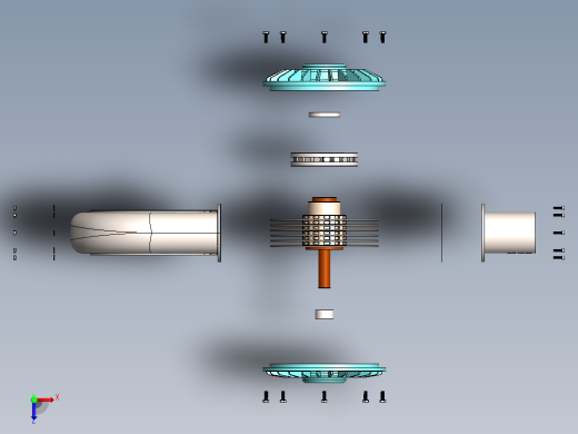 Tesla 涡轮机项目在 SolidWorks 中设计。俯视缩略图