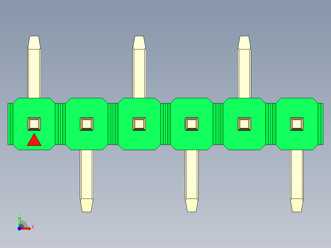 彩色公排针 100mil 2.54mm 系列-DS1022_green_06p_100mil_Type_SMT_R1_rev1.0前视图