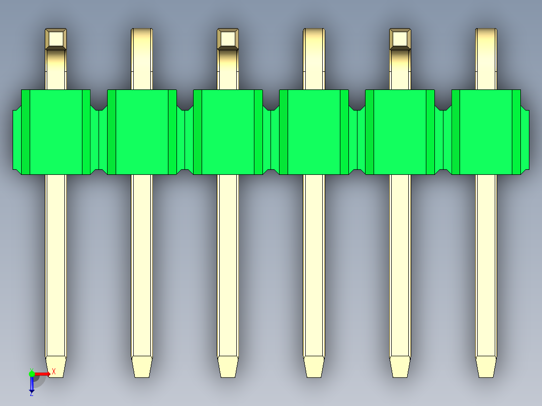 彩色公排针 100mil 2.54mm 系列-DS1022_green_06p_100mil_Type_SMT_R1_rev1.0俯视图