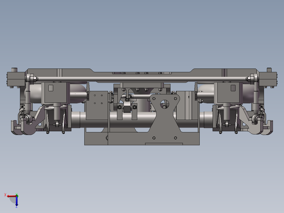 crh380动力转向架构架及一二系悬挂前视图