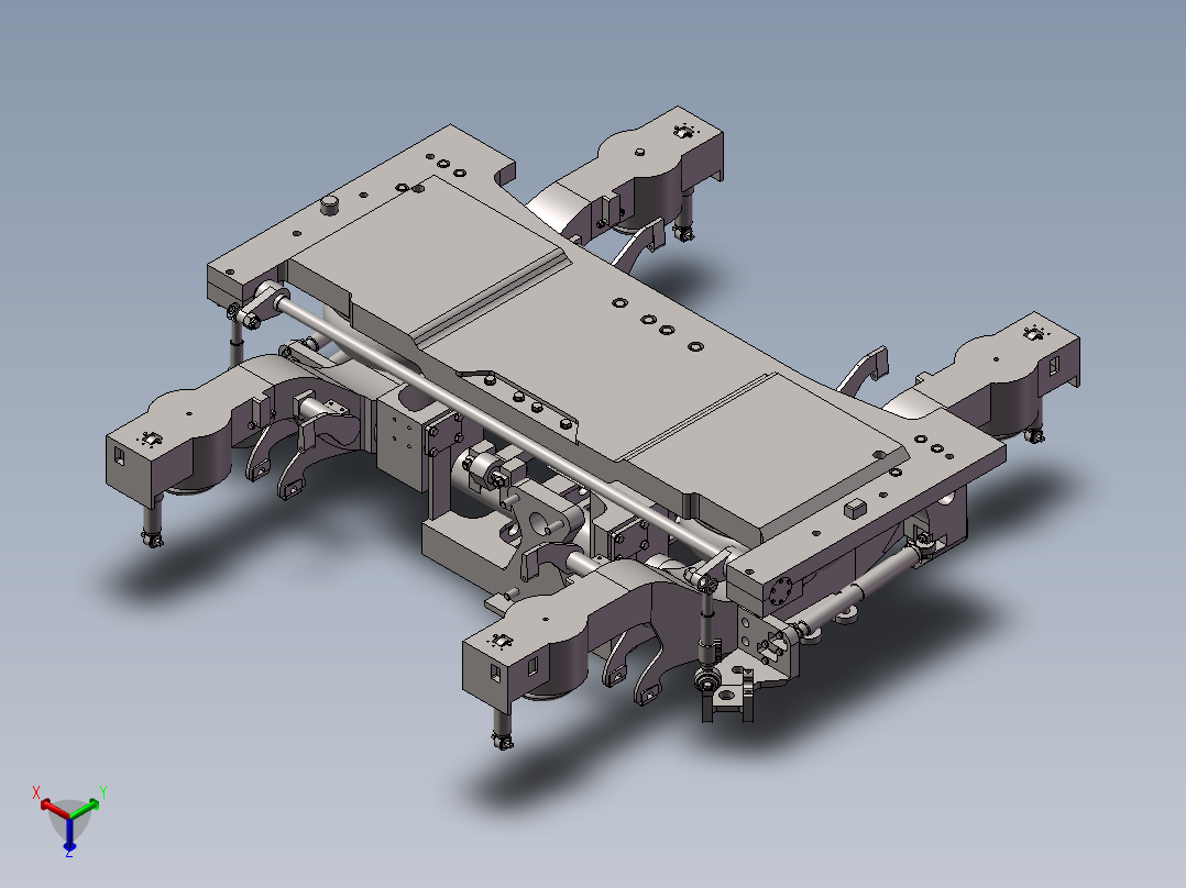 crh380动力转向架构架及一二系悬挂正等轴测图