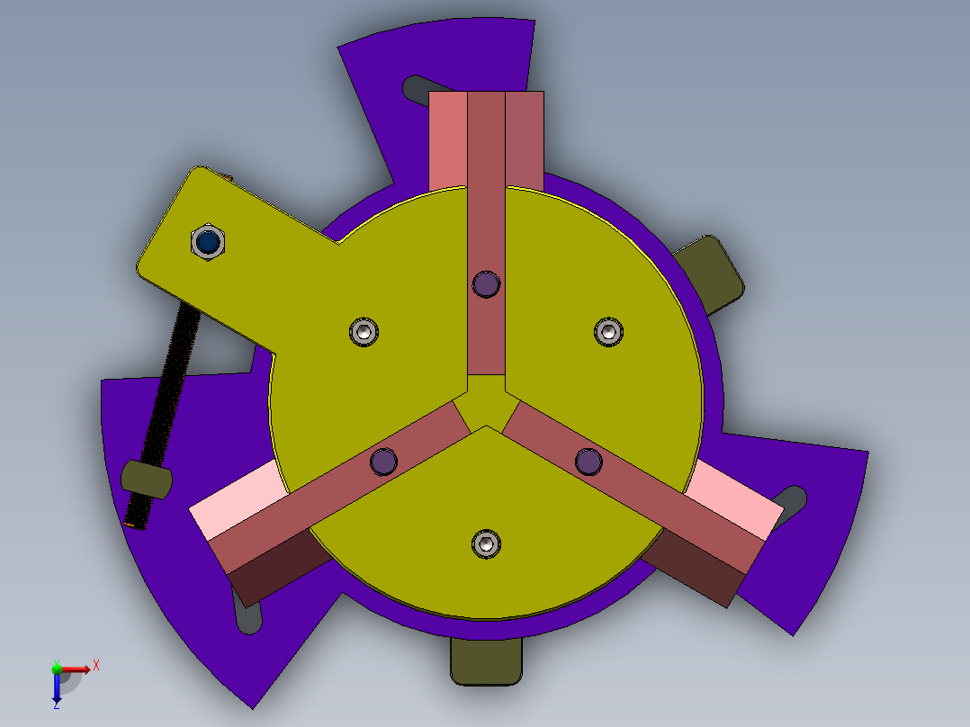 三爪加紧固定机构俯视图