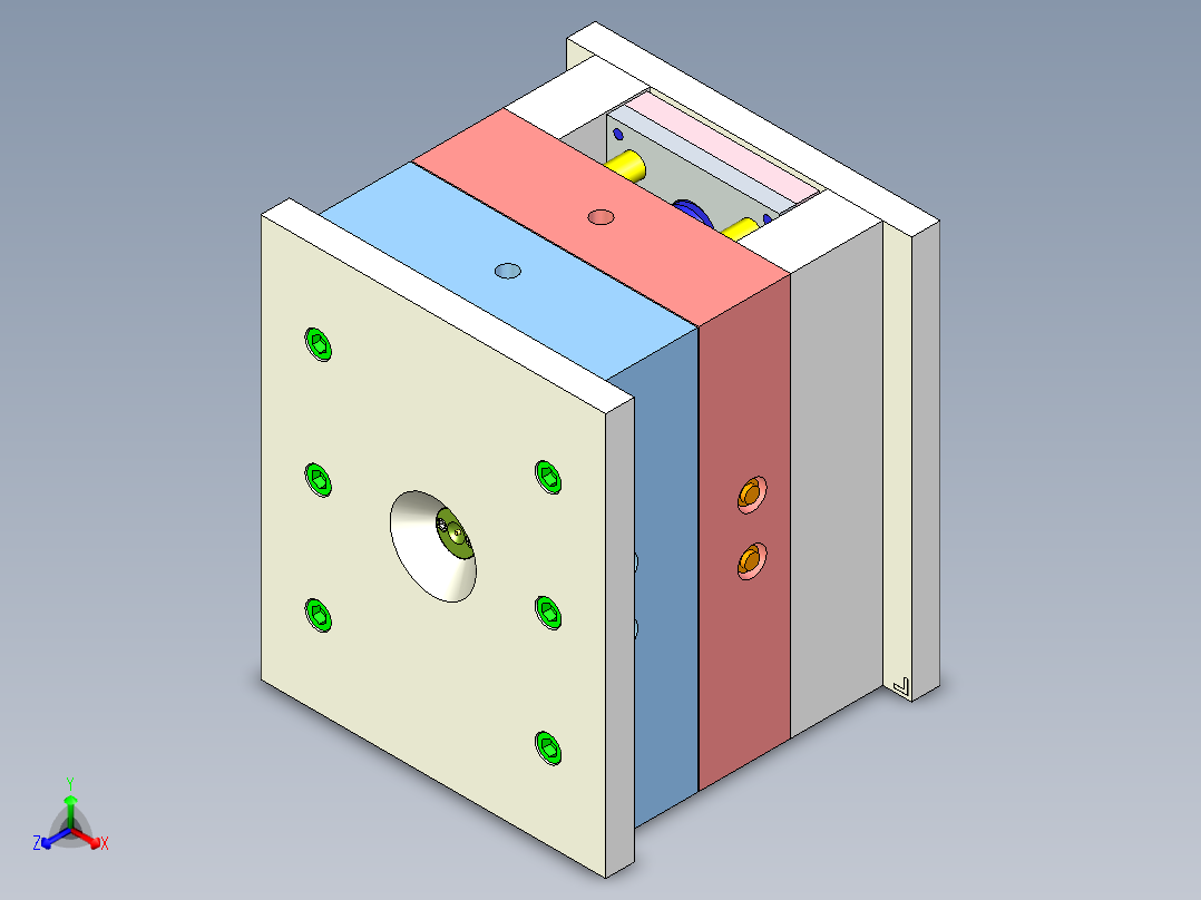迷你音箱配件（两板模多穴产品）正等轴测图