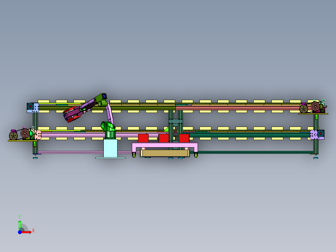 物流仓库中货箱分层输送系统前视图
