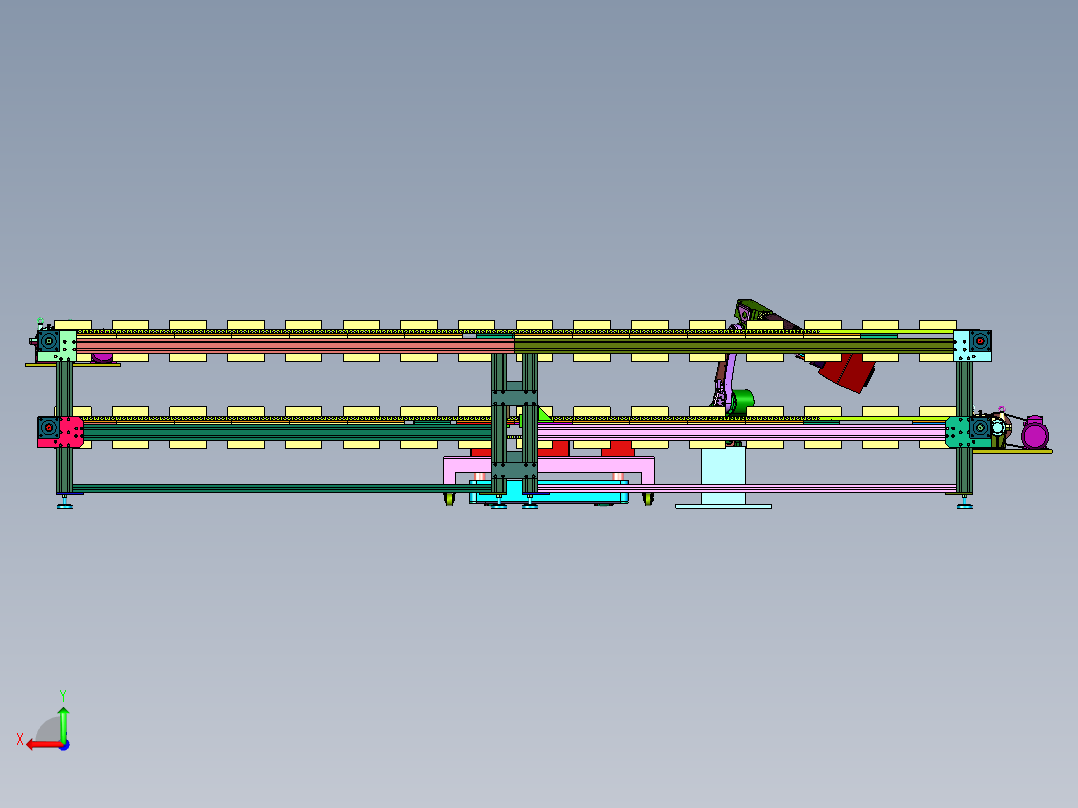 物流仓库中货箱分层输送系统后视图