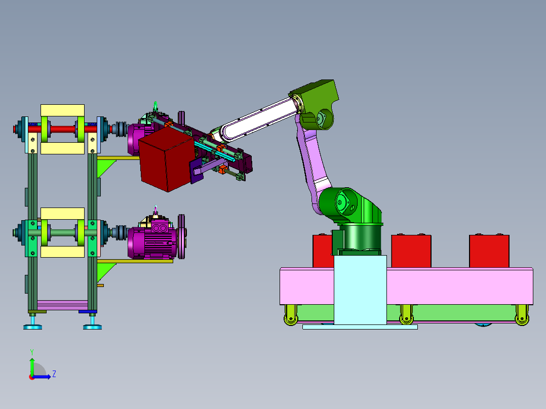 物流仓库中货箱分层输送系统左视图