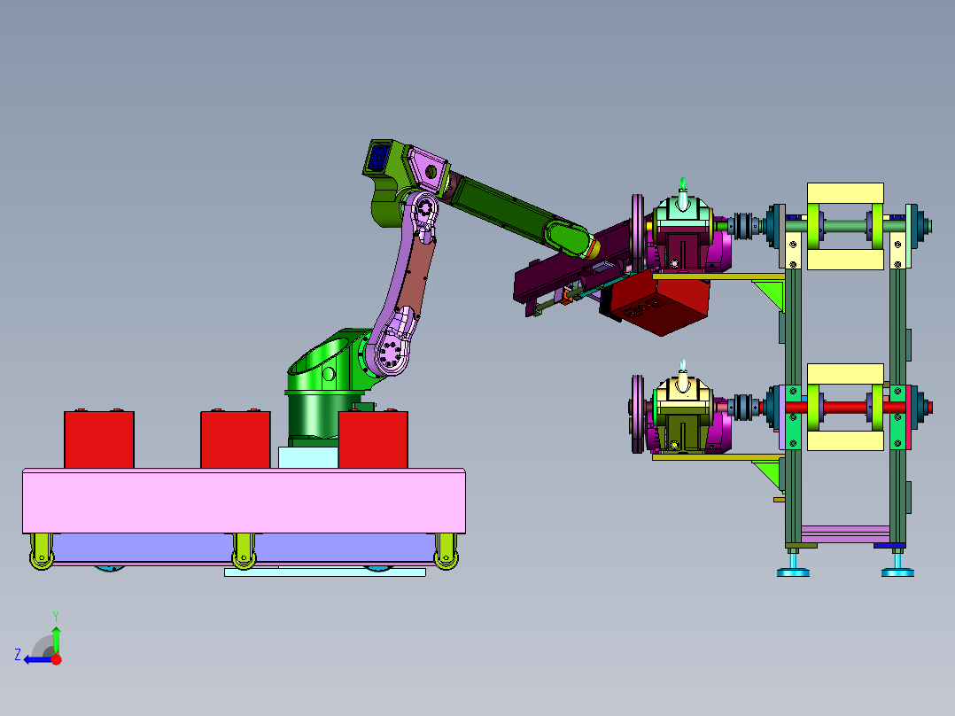 物流仓库中货箱分层输送系统右视图